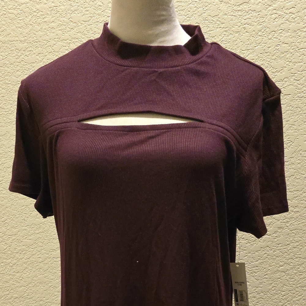 No Boundaries Maroon Ribbed Keyhole Chest Dress XXL